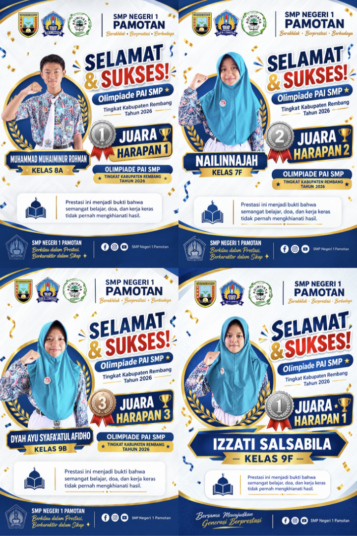 Empat Siswa SMP Negeri 1 Pamotan Raih Prestasi pada Olimpiade PAI Tingkat Kabupaten Rembang Tahun 2026