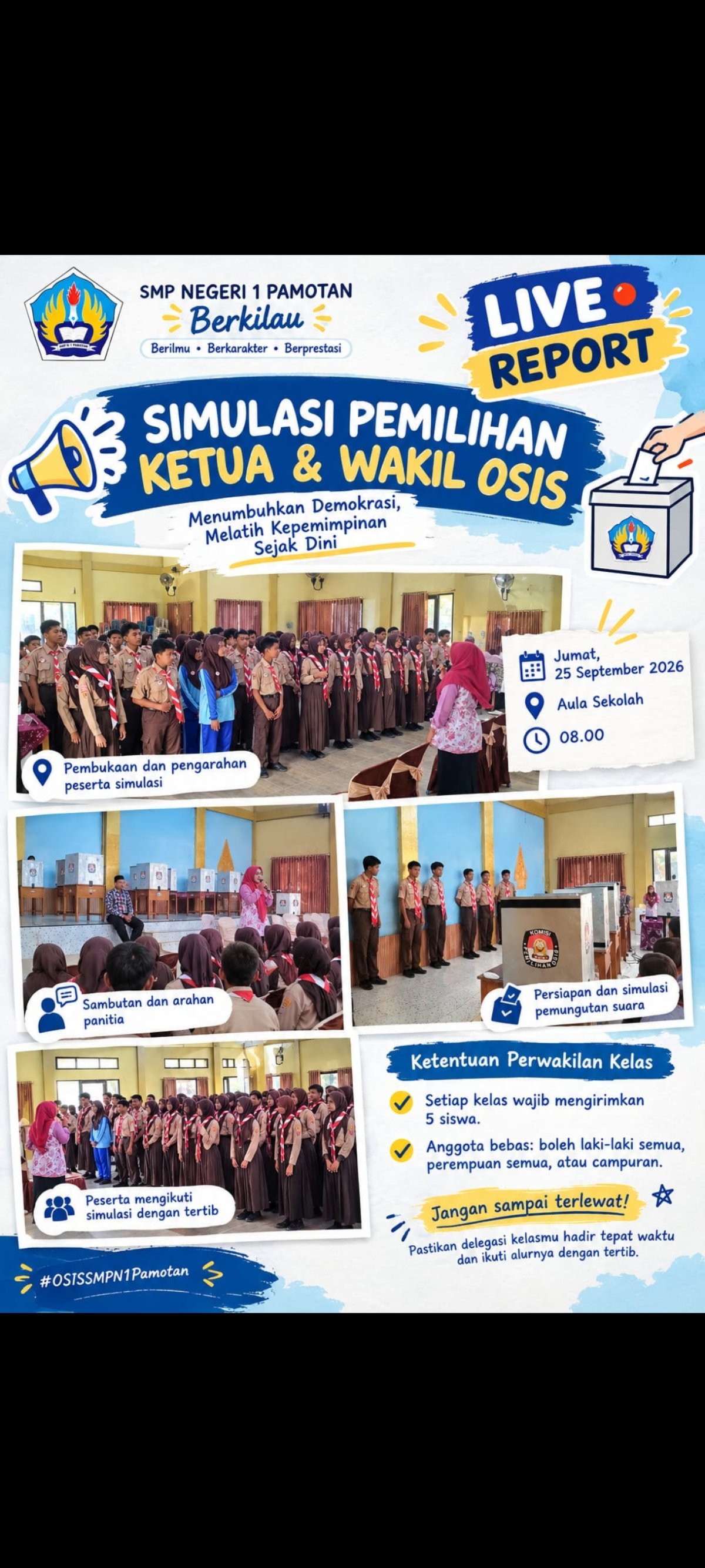Belajar Demokrasi Sejak Dini, SMP Negeri 1 Pamotan Gelar Simulasi Pemilihan Ketua dan Wakil OSIS
