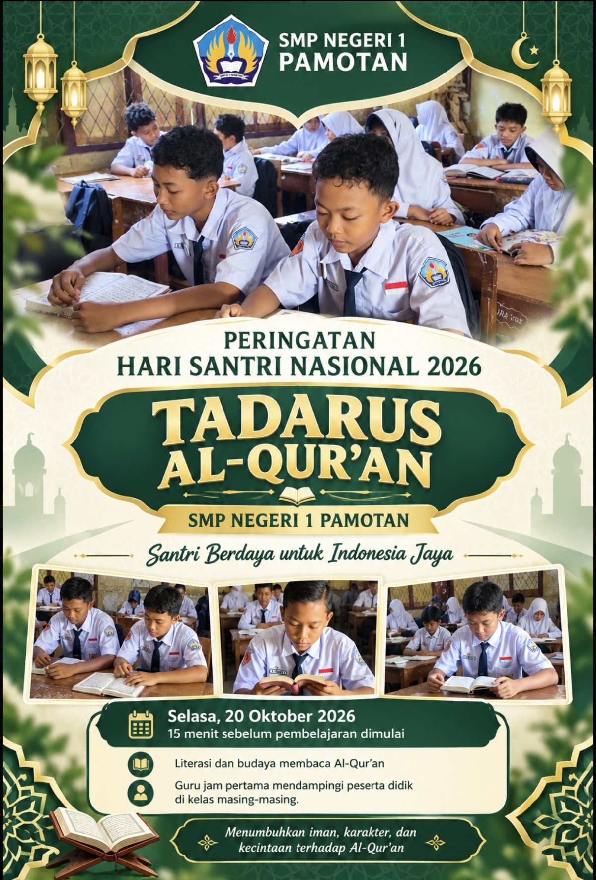 Peringati Hari Santri Nasional 2026, SMP Negeri 1 Pamotan Gelar Tadarus Al-Qur’an Sebelum Pembelajaran
